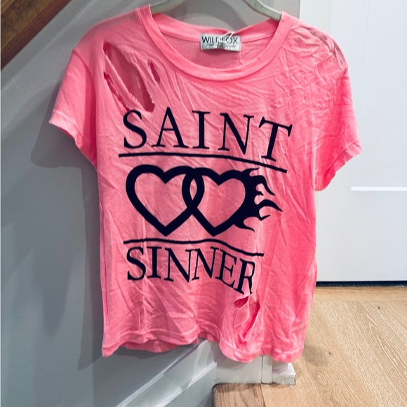 NWT Wildfox Pink Saint Sinner Thrashed Tee, Size Small - Picture 4 of 12